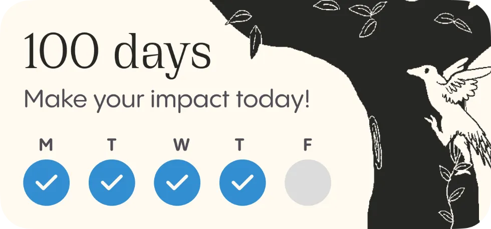 The same widget at a 100 day streak, where the seedling has grown into a tree with a bird in it.