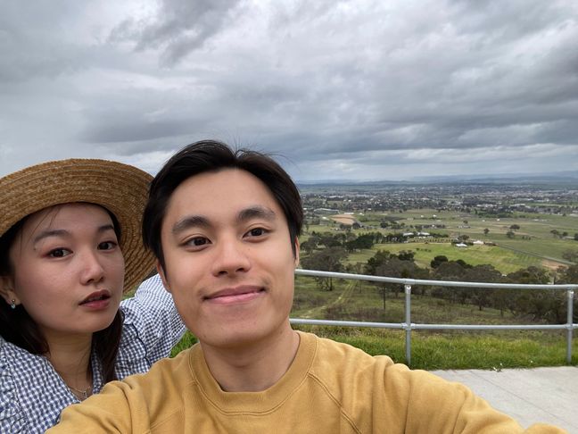 Wing and Toan standing at the Bathurst Race Tracks