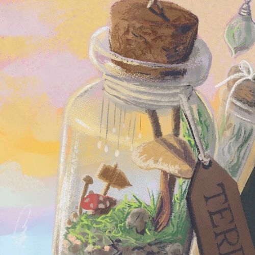 An illustration of a terrarium in a vial.