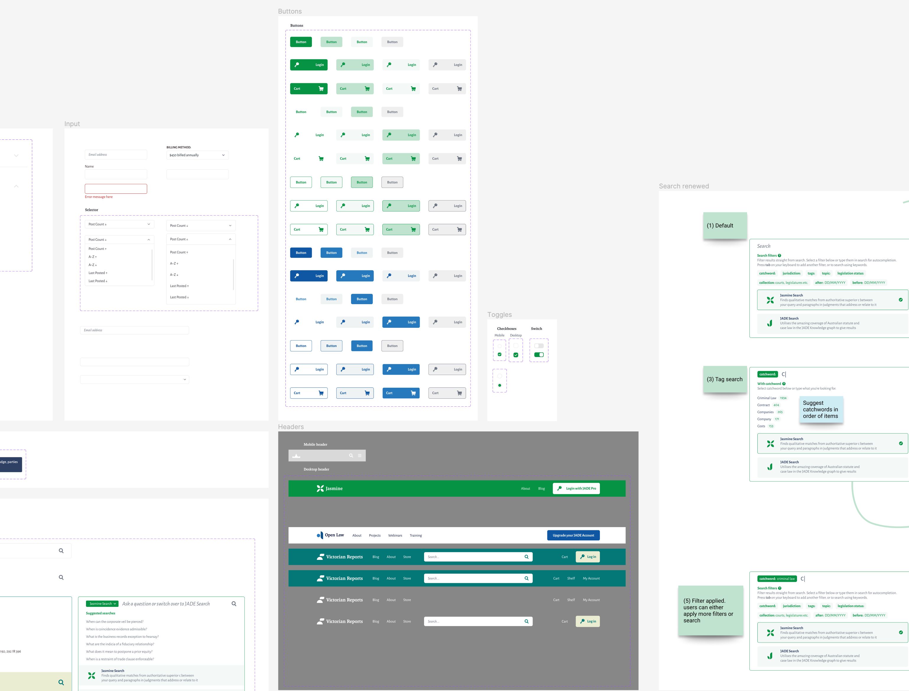 Screenshot of some of the components in the Open Law Figma component library